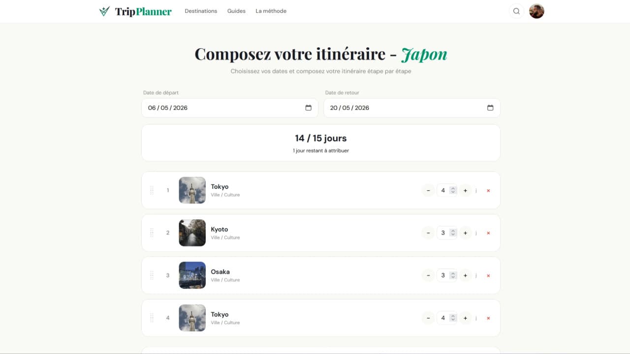 Étapes jour par jour